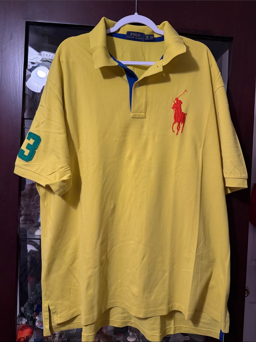 Polo by Ralph Lauren Yellow Polo with Red Logo and Green Sleeve Number